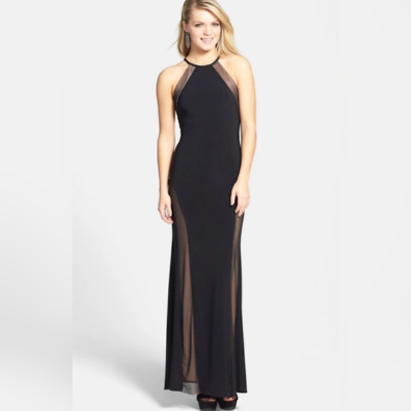 Morgan & Co. Junior Illusion Halter Neck Gown Navy color Size 3/4 - Picture 1 of 12